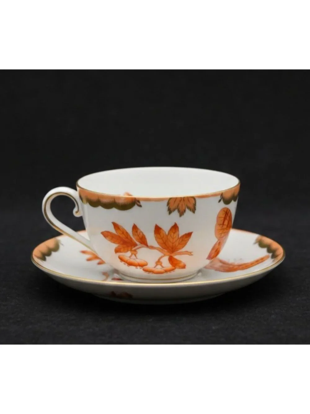 Herend Teacup, Hand Painted Fortuna Pattern, Rust Floral w/Butterfly